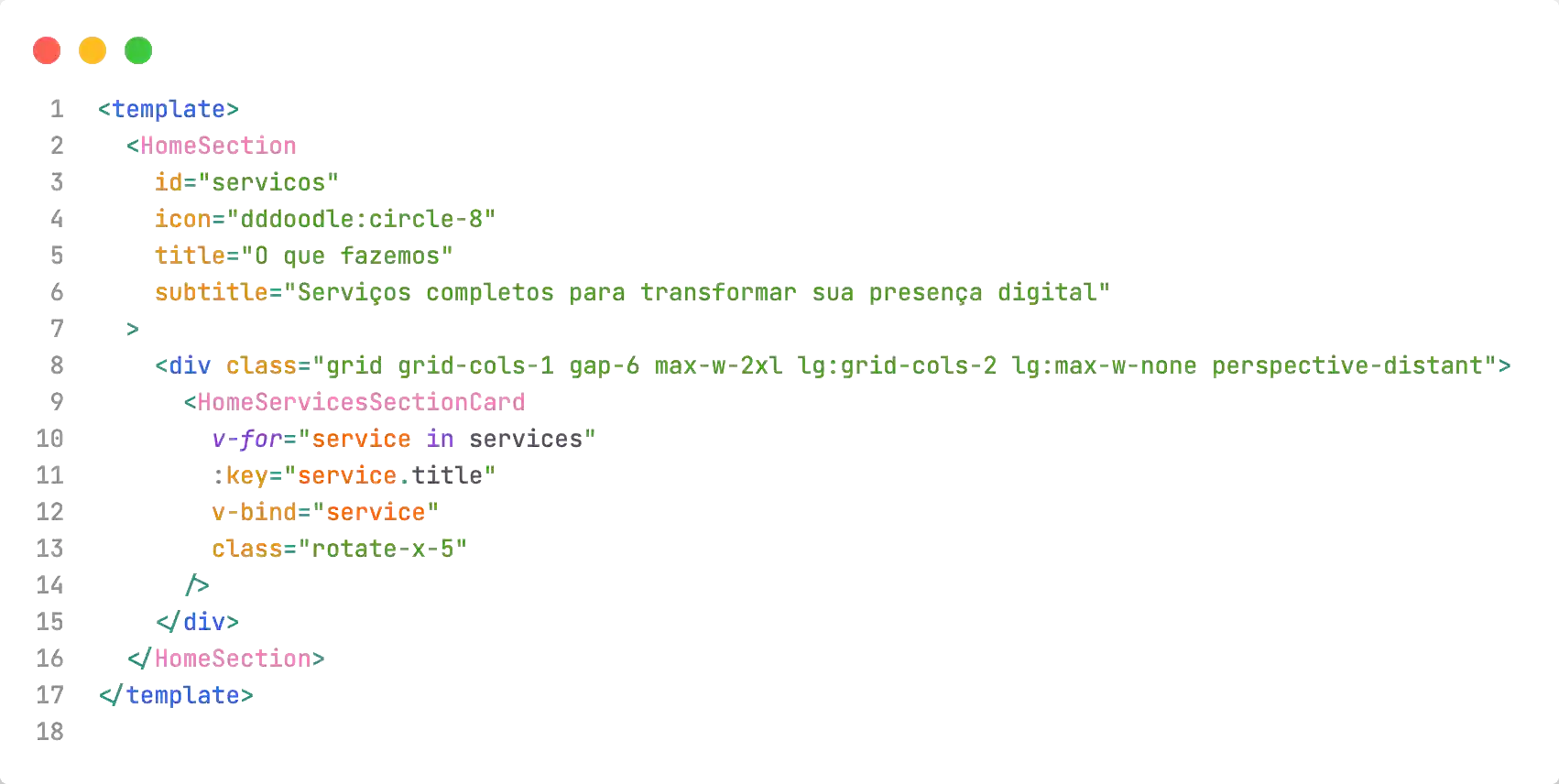 Pedaço do código fonte de um website